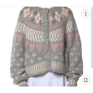 LoveShackFancy Jamie Cardigan Sweater Fairy Dust Gray Alpaca Wool Small Sz S